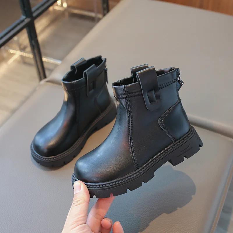 Детские кожаные ботинки Ретро британский стиль Мальчики Девочки Короткие ботинки Однотонные Универсальные 2024 Осень Новые Детские туфли принцессы Элегантные