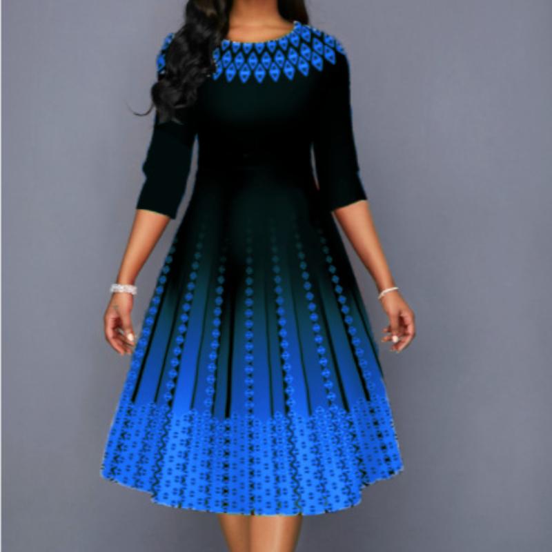 QICED Женская мода лето весна однотонный принт с рукавами 1/2 и круглым вырезом с высокой талией повседневные платья