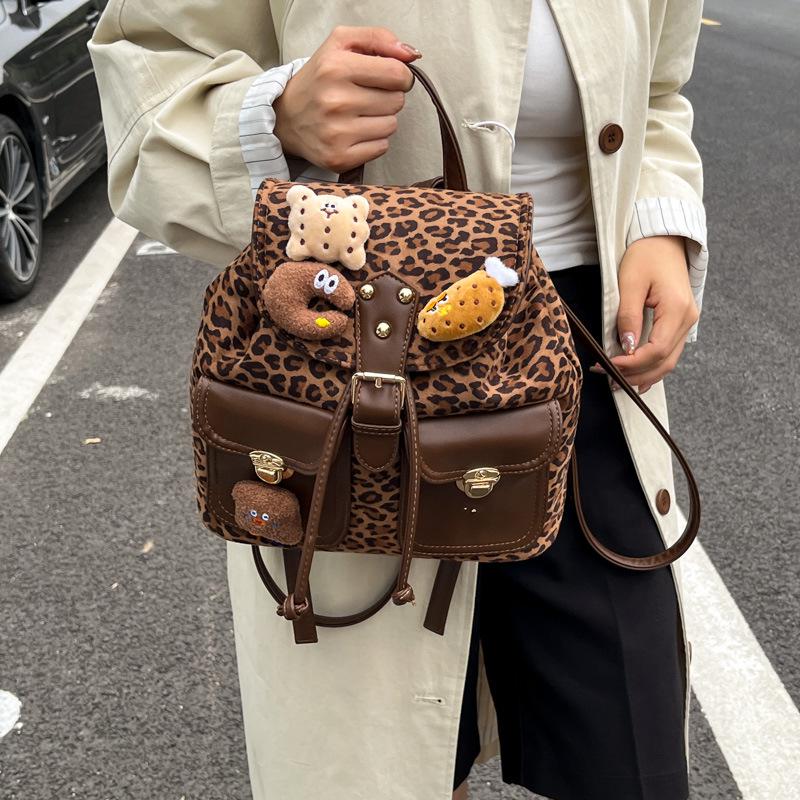 2025 Retro Leopard Print Women's Large-Capacity Backpack – Autumn/Winter Niche Design