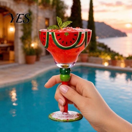 Party Drinkware Mexican Hand Painted Margarita Glass, Champagne Cocktail Glasses, Modern Retro Pattern Glass Bar Goblet for Kitchen Table Decoration