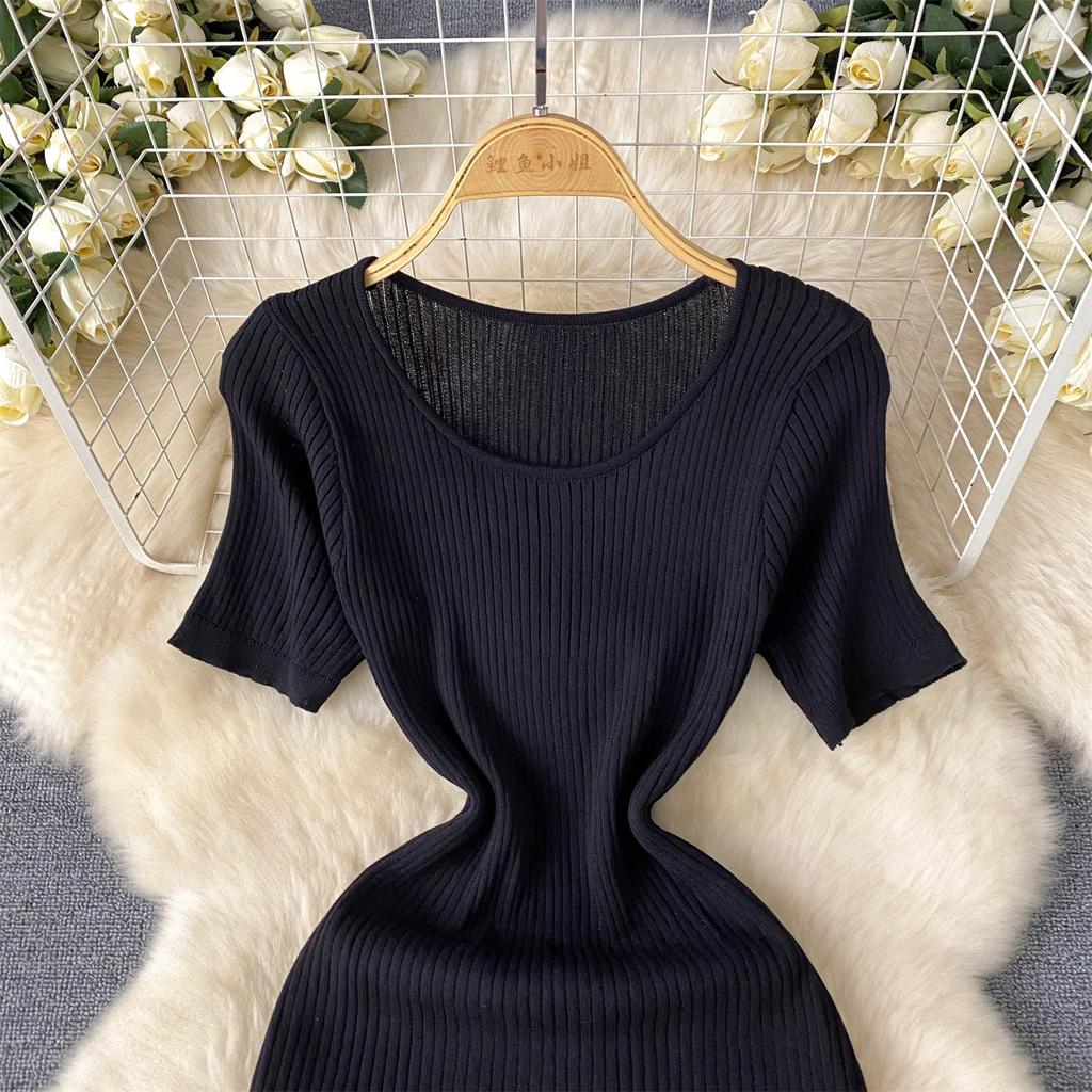 Летние женские милые короткие рукава вязаный свитер сетчатый пэчворк длинные миди пуловеры платья