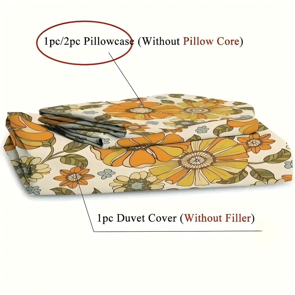 Comforter Yellow Flowers Pattern 3D Printed Elegant Rural Style Bedding Set Soft Comfortable Breathable Luxury Set
