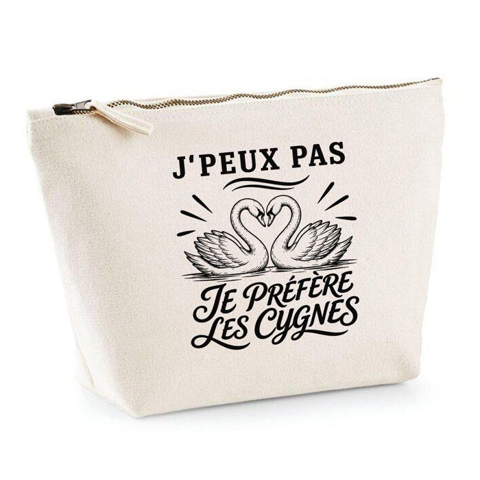 Trousse Beige J’peux pas je préfère les Cygnes J'peux pas minimaliste | Trousse de Toilette en Coton 3 L avec Zip Métal et Fond