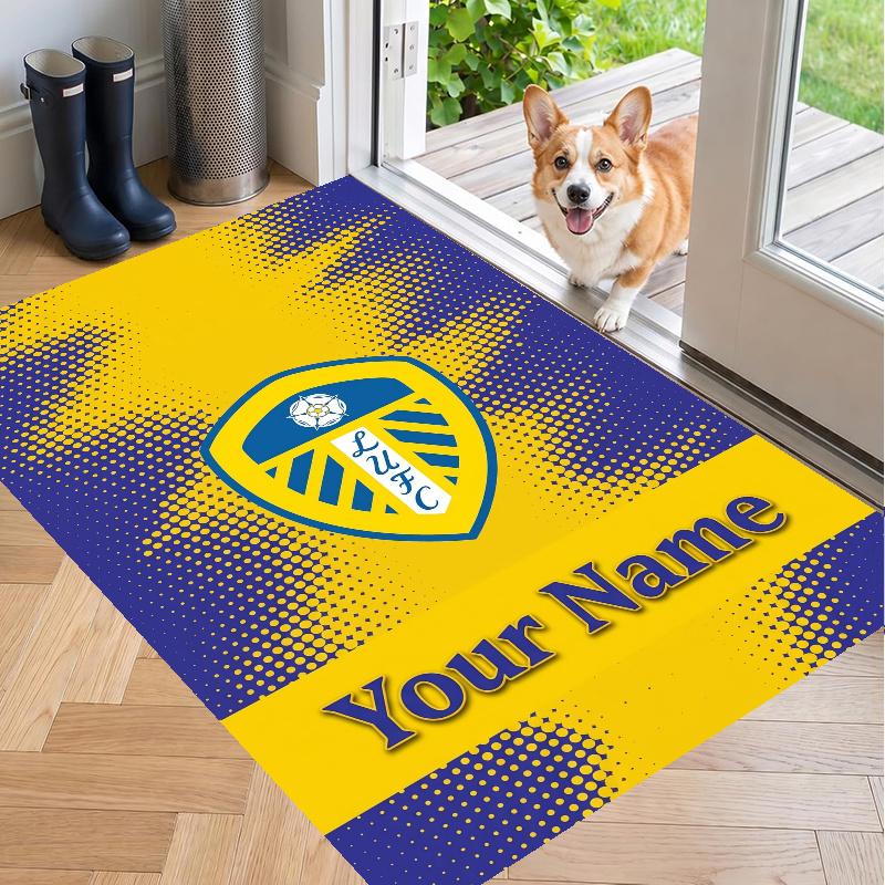 Custom Name Leeds United FC Crystal Velvet Floor Rug Personalized Text Soft Carpet Home Decor