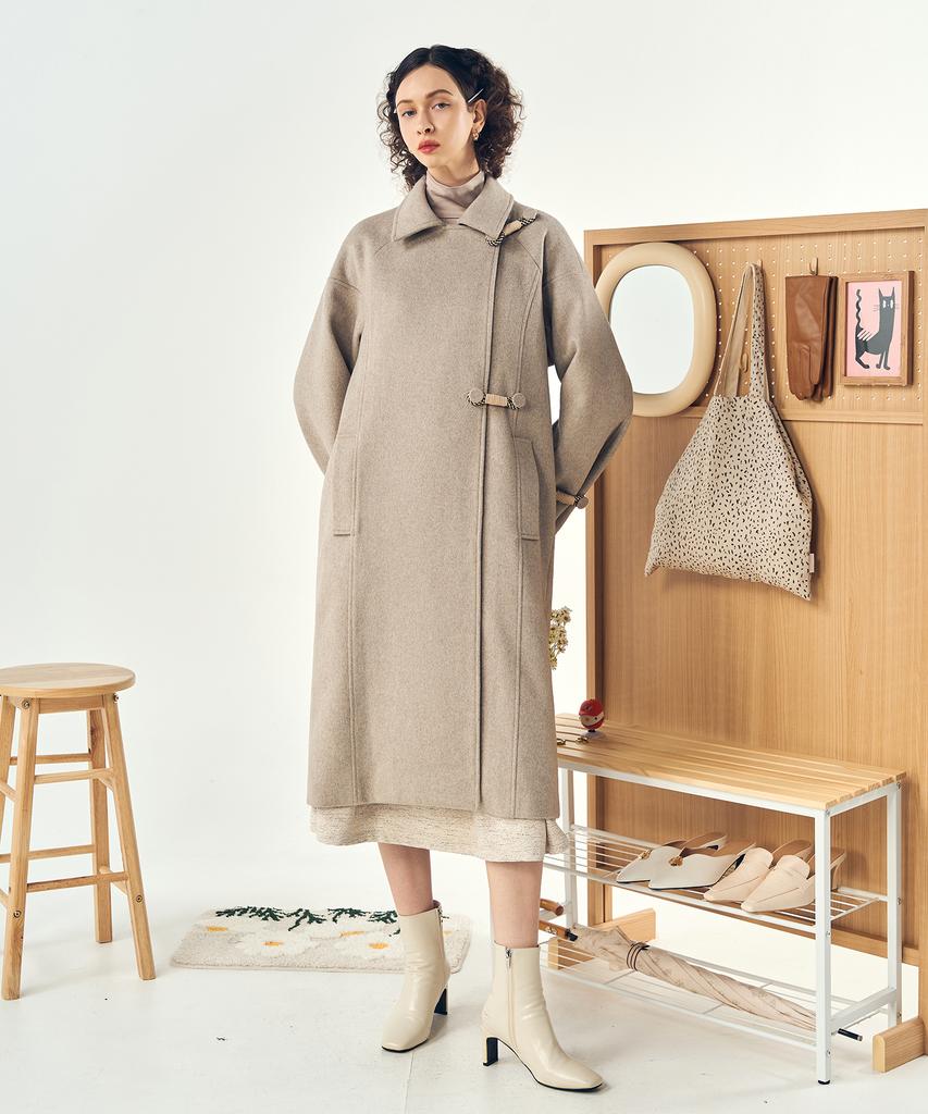 De Peri Mera Long Wool Coat With Fastening Point (Oatmeal)