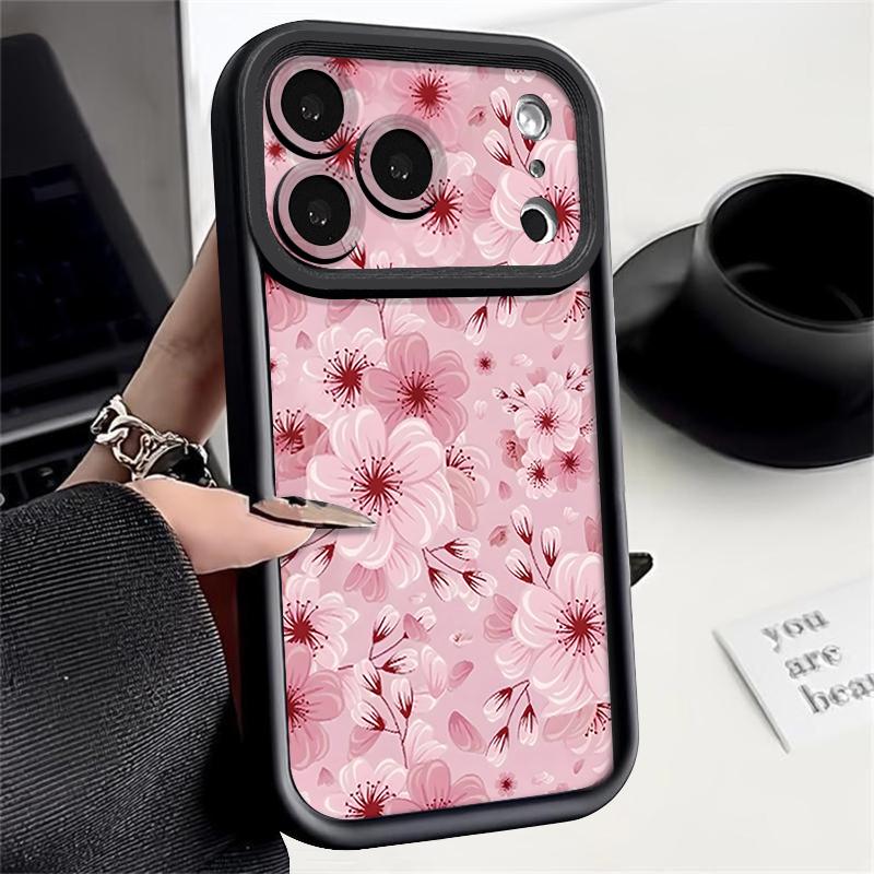 Full Screen Peach Blossoms Floral Case For iPhone 17 Pro Max Funda Shockproof Bumper Cover For iPhone 16 Pro Max 15 14 13 12 11 Air 16E