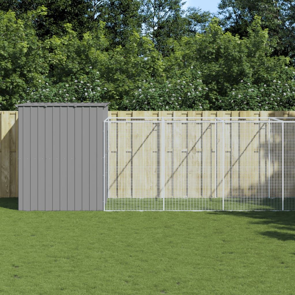 Dog House with Run Light Grey 214 x 661 x 181 cm Galvanized Steel