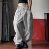 Men Zip-up Waist Casual Loose Striped Wide Leg Trousers Long Pants