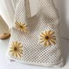 Flowers Pattern Crochet Tote Bag Retro Hollow Shoulder Bag Trendy Beach Knitting Bag  Office