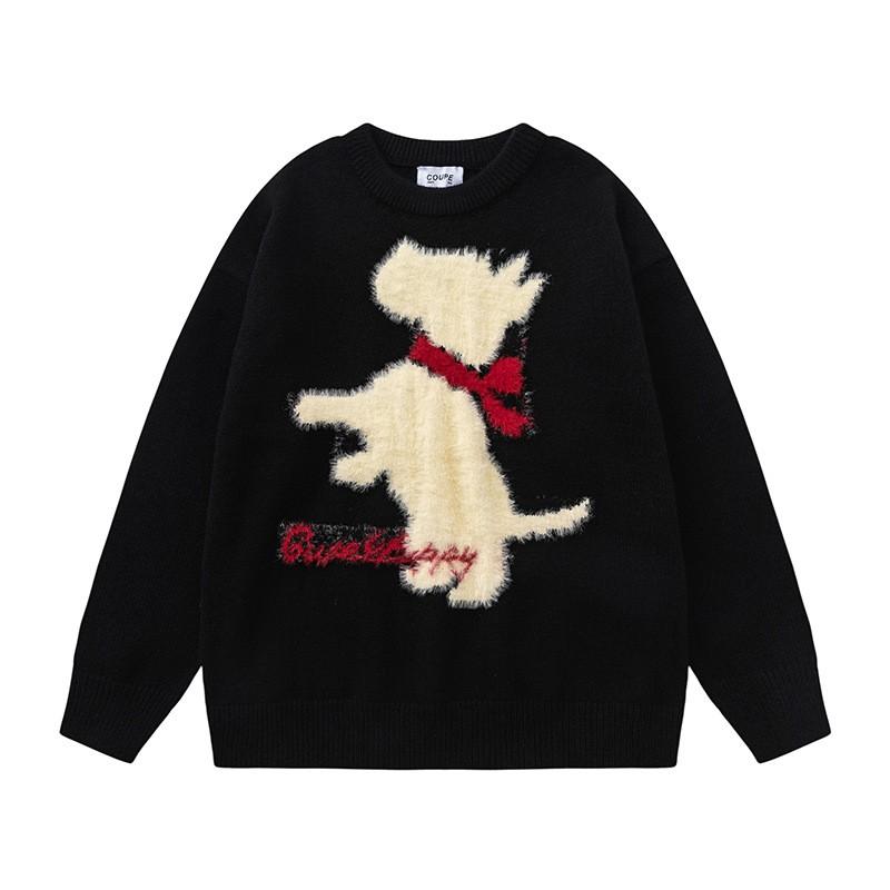 Unisex Oversized Cozy Knit Sweater With Cartoon Print Warm Winter Pullover Youth Streetwear