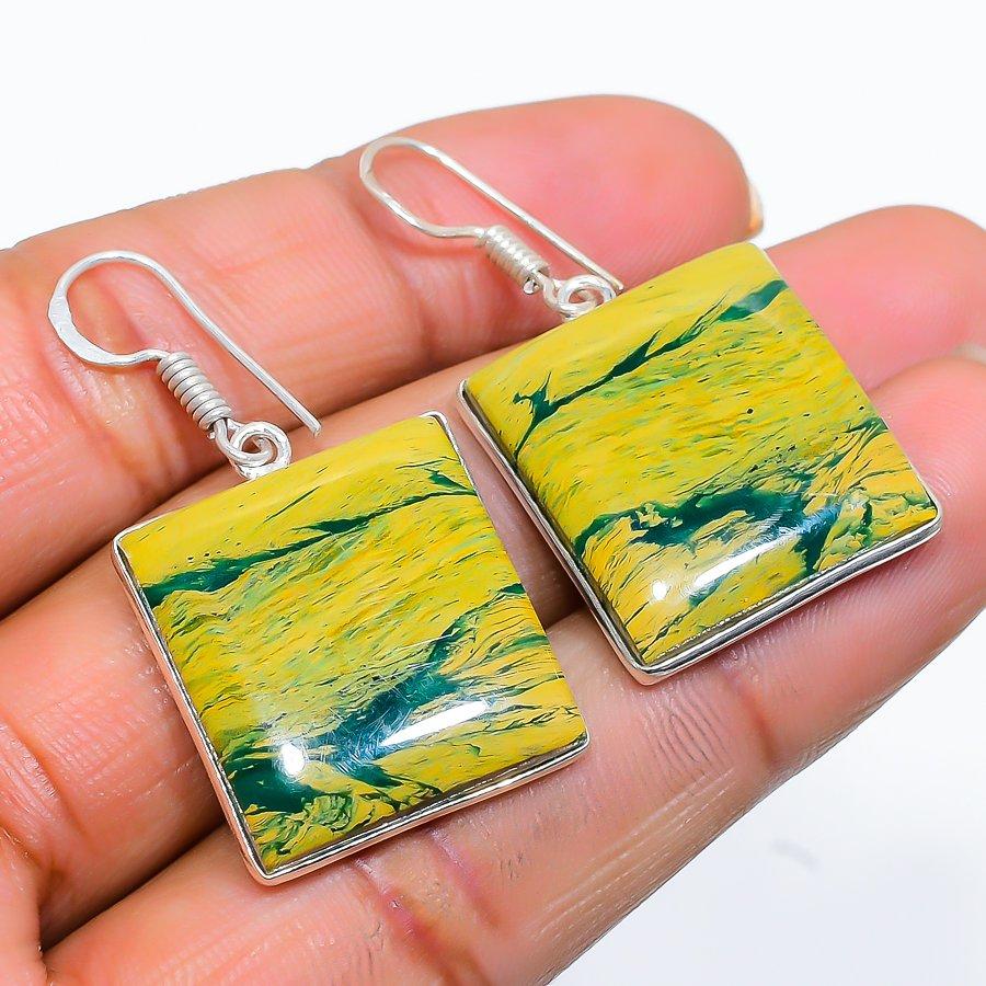 Yellow Calsilica Gemstone 925 Sterling Silver Jewelry Earring 1.58" GK-4727