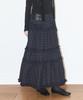 Iligo Buckle Frill Long Skirt Check Navy