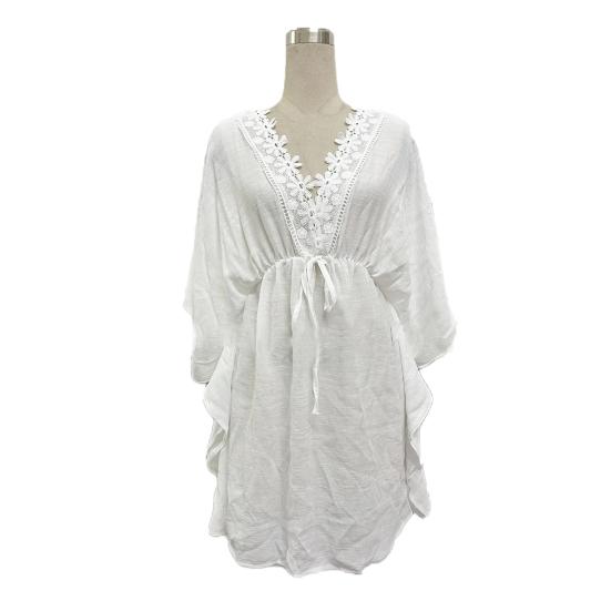 Женское пляжное платье с v-образным вырезом и кружевной отделкой, с половиной рукавом, сплошное цветное облегающее струящееся бикини с талией для плавания