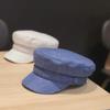 Navy Linen Octagonal Cap: New Style Peaked Military Hat for Women