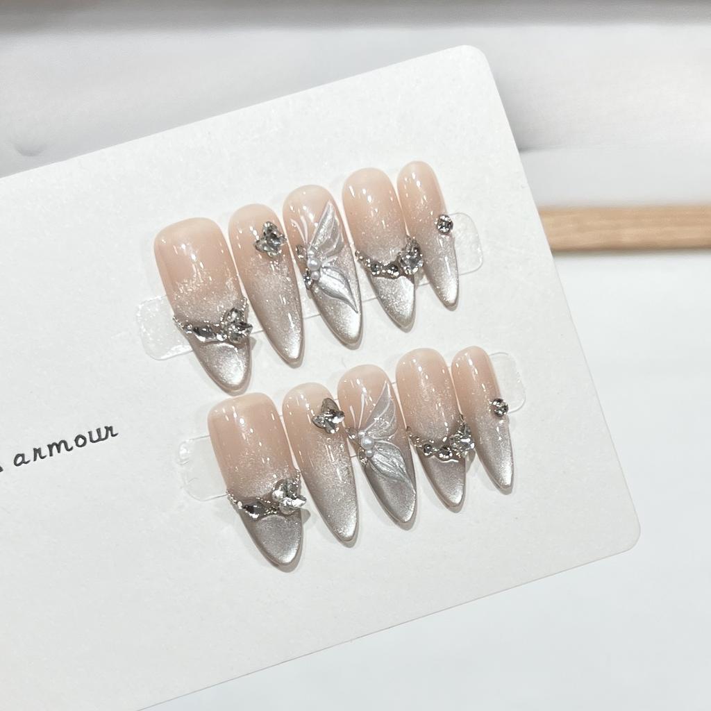 Wearing Armor Pure Handmade Flashing and Crushed Diamond Elf Butterfly Nail Art Patch Fake Nail High-quality Temperament Nail Clips
