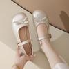 Женские туфли Мэри Джейн с французским бантом, летняя новинка 2025 года, с круглым носком, на нежном толстом каблуке, удобные для работы, маленькие кожаные туфли