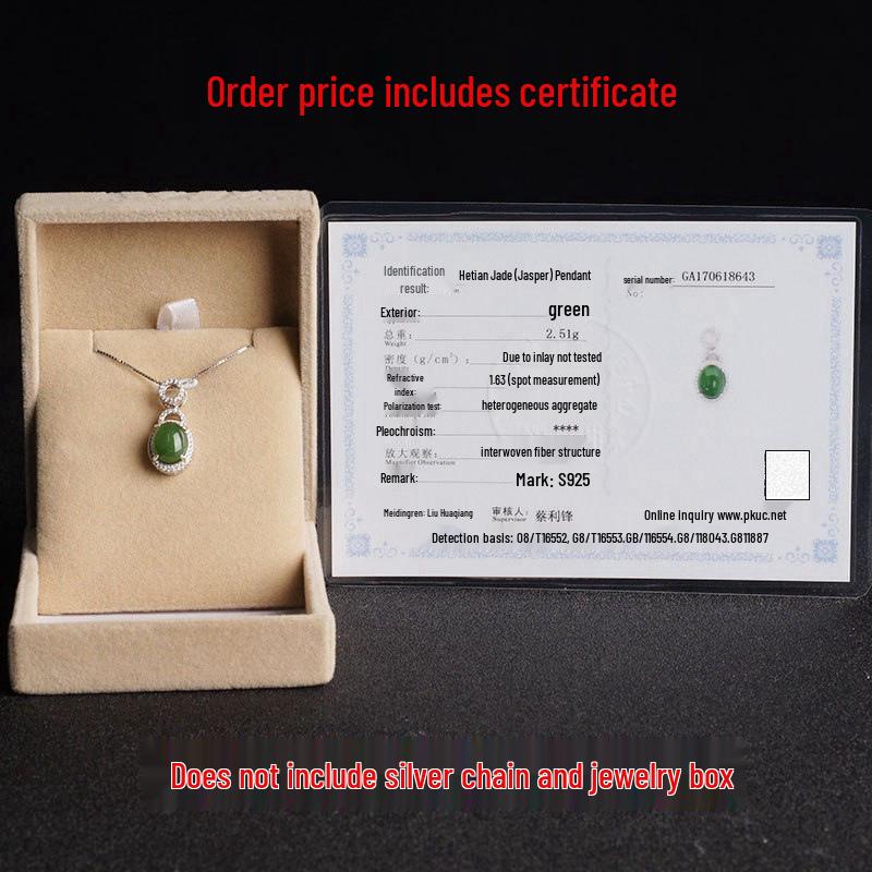 Винтажное колье-подвеска из серебра 925 пробы с кабошоном из хэтяньского жадеита и сертифицированным натуральным зеленым жадеитом