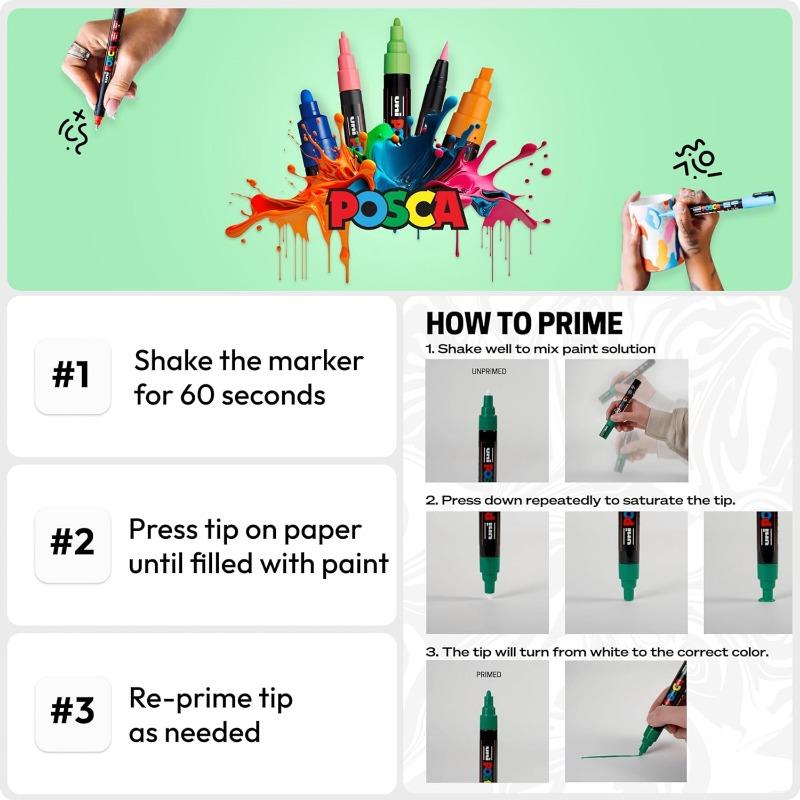 16 шт. Маркеры Uni Posca - Маркеры для раскрашивания 1M, Художественные принадлежности для росписи камней, Тканевого искусства - Красочные маркеры для школы и творчества