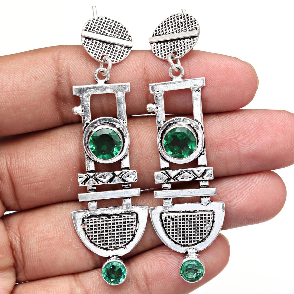 925 Silver Sterling Earring Jewelry Gemstone Handmade Emerald