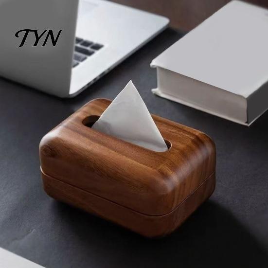 Nordic Style Paper Storage Solid Wood Tissue Box, Rectangular Wooden Dispenser, Flip Top Small Box for Cotton Pads Lid Napkin Case Living Room Bedroom