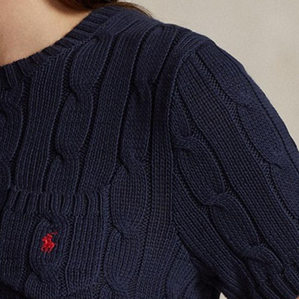 Polo Ralph Lauren SS24 однотонный вышитый логотип с косами, облегающий свитер с коротким рукавом, женский свитер Hunter-Navy WMPOSWENC020882-400