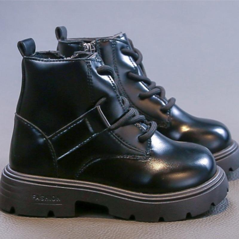 Красивые кожаные ботинки для девочек Модная и удобная кожаная обувь Модные и универсальные короткие ботинки Плюшевые хлопковые ботинки