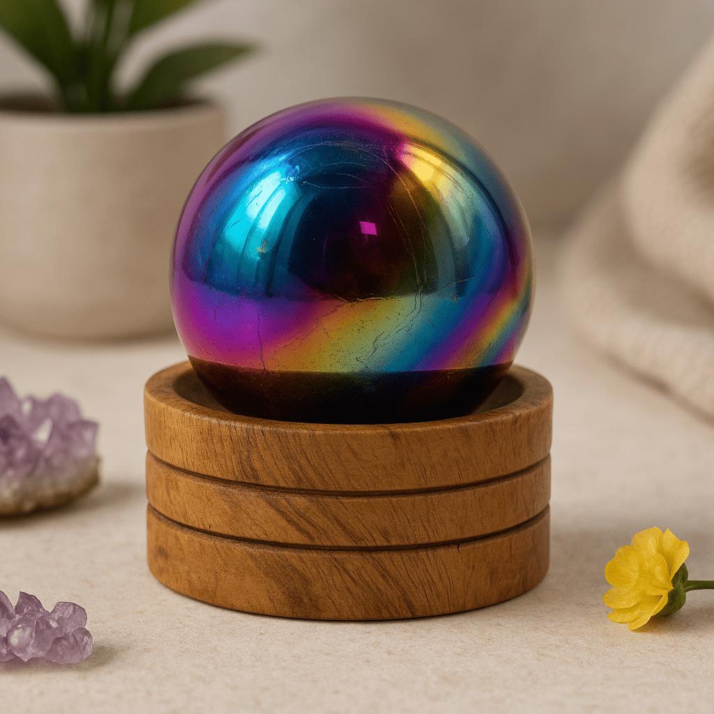 Amethyst Aura Crystal Sphere 50mm With Stand