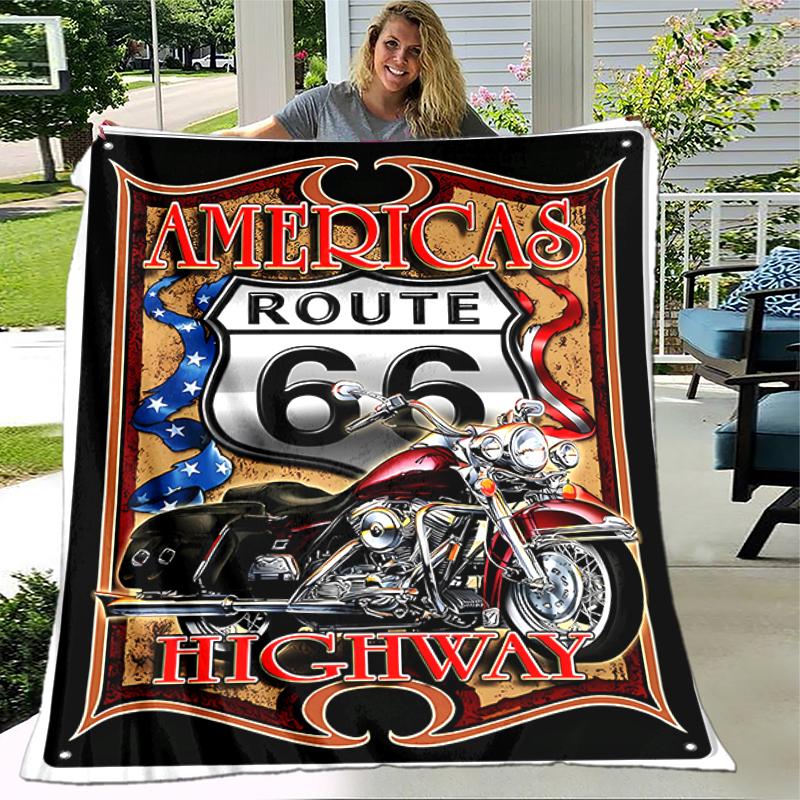 1pc Blanket U.S. Route 66(1) Print Design, Lightweight Blanket for Sofa, Bed- Soft &Warm, Gift for All Seasons like Christmas, Halloween