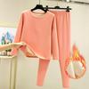 2 Pcs/Set Winter Top Pants Set Thick Plush Round Neck Long Sleeve Elastic Waist Warm Soft Cold-proof Homewear Pajamas Set Thermal Underwear Set
