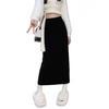 Women Maxi Skirt Elastic High Waist Hip Wrapped Long Skirt Solid Color Casual Knitting Skirt Daily Wear