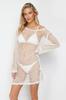 Women's Fashion Ecru Mini Knitwear Beach Dress