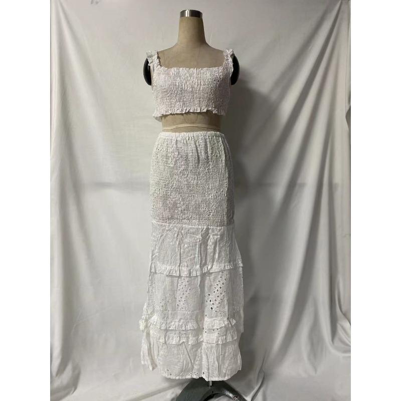 Летний женский комплект с кружевной длинной юбкой без талии с запахом на бедрах «рыбий хвост»