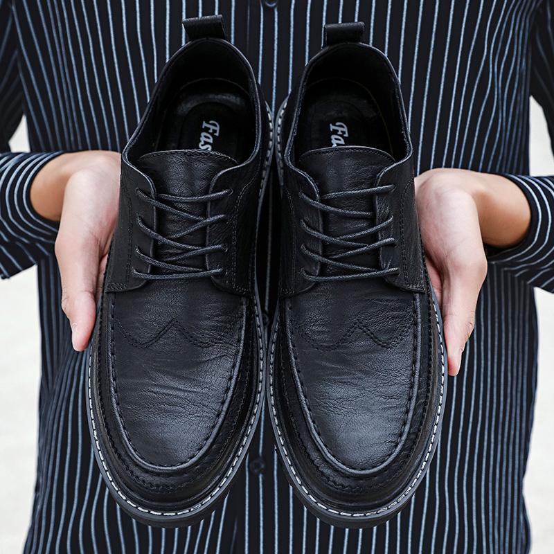 British Style Split Leather Men's Casual Business Lace Up Moccasin Shoes Comfortable Non Slip Fashion Black Dress Formal Casual Leather Shoes