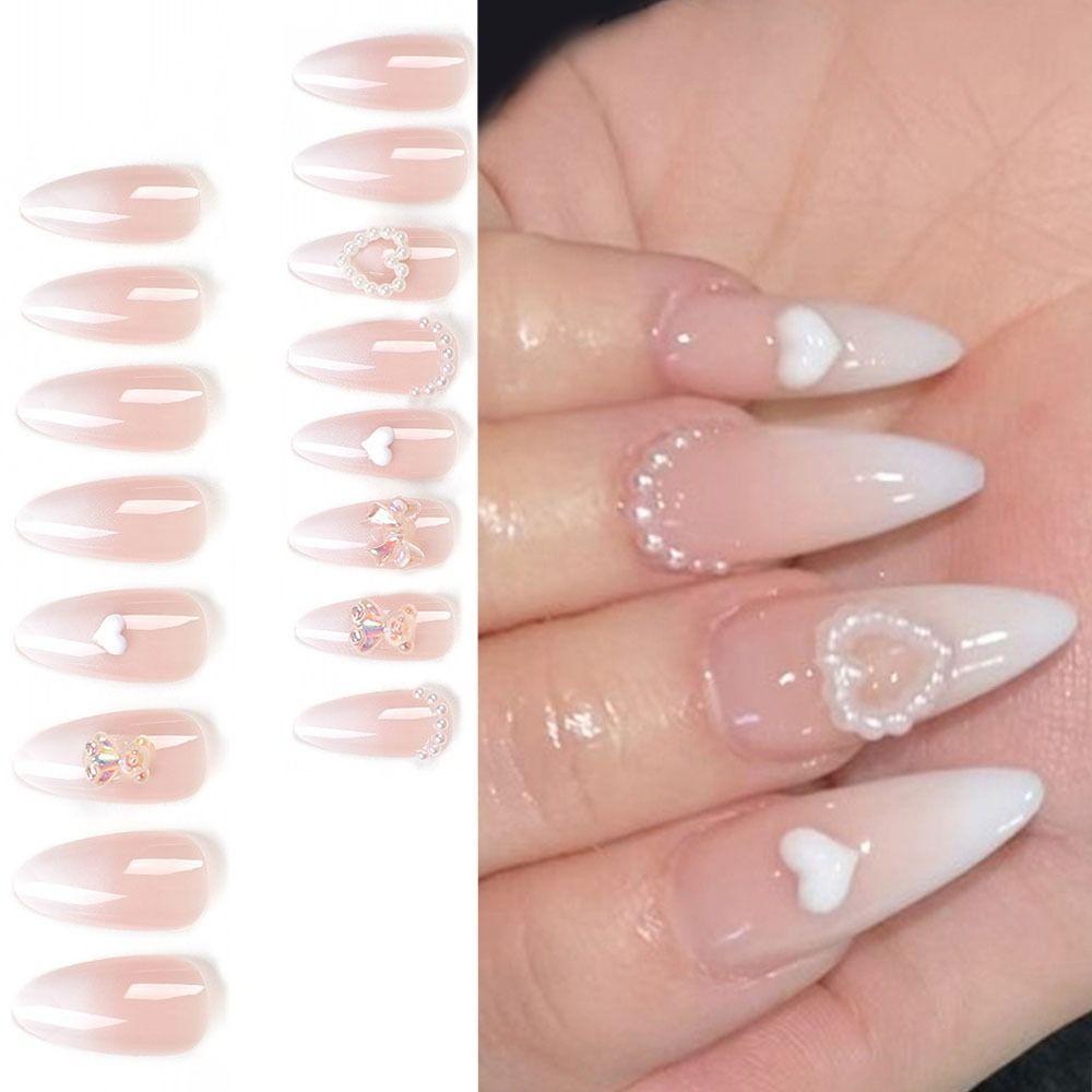 Длинные миндалевидные накладные ниалы. Френч-пресс на ногтях. Маникюр. Накладные ногти своими руками.