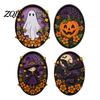 Purple And Orange Party Supplies Halloween Oval Wall Sign, Layered Wooden Decor Cute Ghost Bat Retro Style Holiday Props Pumpkin Witch Designs,