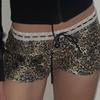 Summer Grunge Short Leopard Sexy Lace Jeans Women Aesthetic Y2k Bow Skinny Streetwear Pants Female Vintage A-line Slim Shorts Clothing