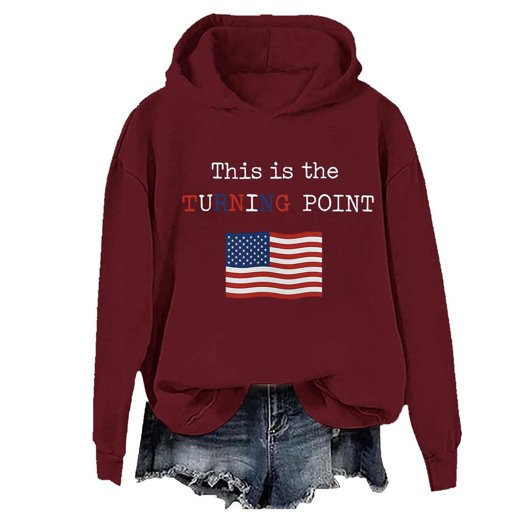 Ladies Fashion Casual Long Sleeve Printed Round Neck Hoodie Pullover Top