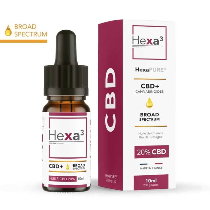 Huile CBD HexaPURE, Chanvre Bio, Broad Spectrum 20% , 2000mg, sans THC (10ml) 4 flacons