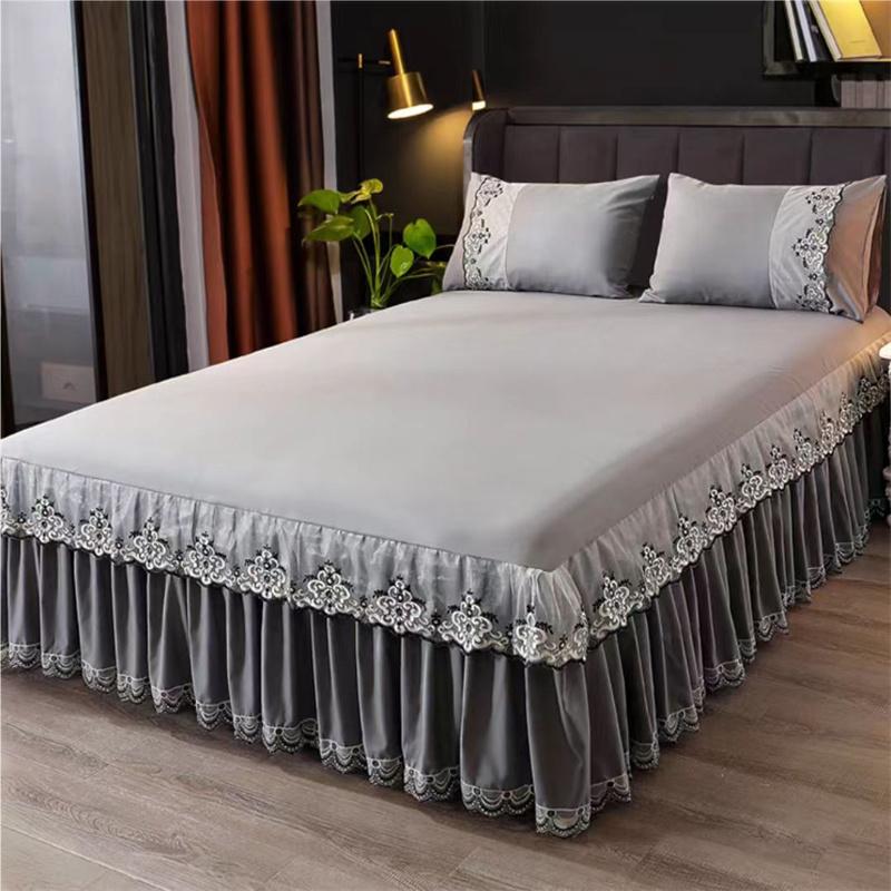 3 шт. кружевная юбка-кровать с рюшами, кружевная юбка, стильное покрывало в стиле принцессы, противоскользящее покрытие для двуспальной кровати 1,8 м с защитным ремешком