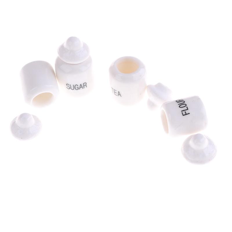 4Pcs 1/12 Dollhouse Miniature Cute White Ceramic Storage Jars Kitchen Access Classic Pretend Play Furniture Toys For Child