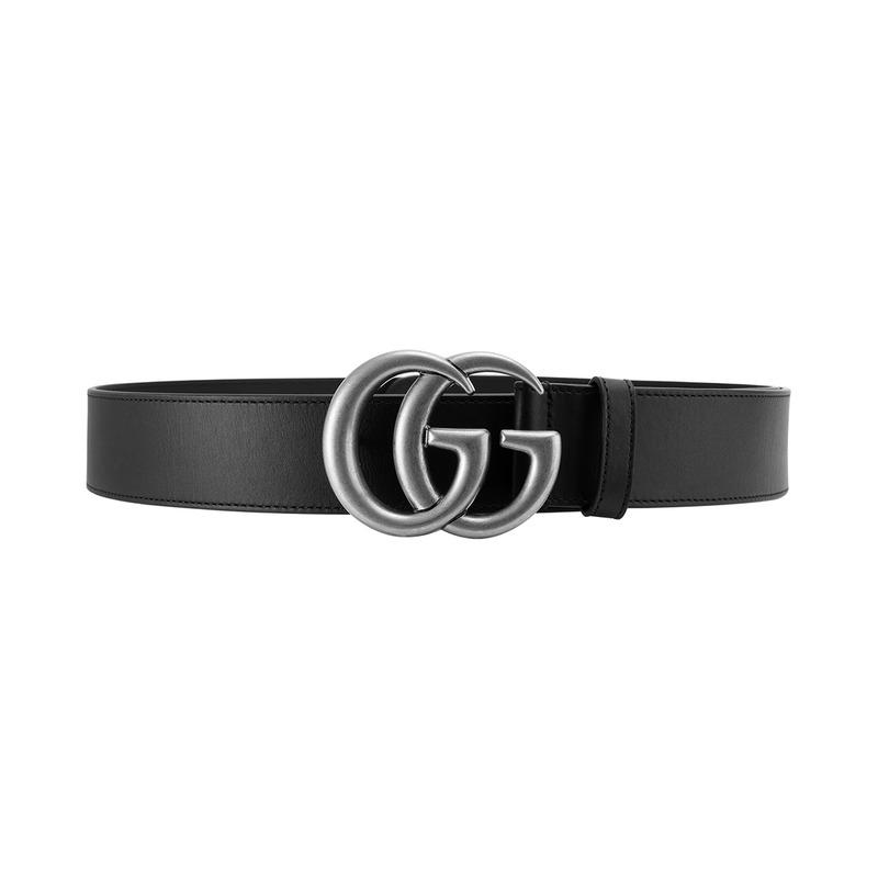 Gucci Серия Double G Двойной G Настоящая кожаная пряжка Кожаный ремень Мужчины и Женщины Один стиль Парный стиль Черный Ширина 4 см 397660-AP00N-1000