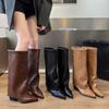 Мода 2025 Новые французские высокие сапоги с острым носком Женские рыцарские сапоги-брюки