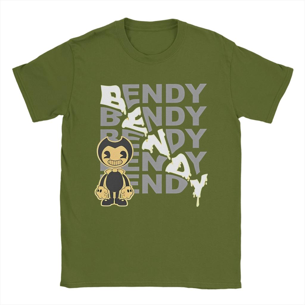 Bendy Cartoon TShirt Unisexs 100Cotton Top Tee Funny Game Crewneck Short Sleeve