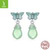 Small Fresh Green Butterfly Stud Earrings Female Smart Natural Wind S925 Sterling Silver Stud Earrings