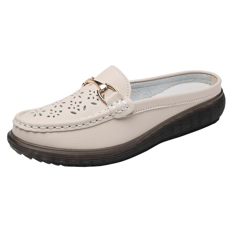 Casual Single Shoes Women's Summer Breathable Non-slip Half-drag Mother Shoes Soft-soled Comfortable Hole Shoes Doudou Shoes