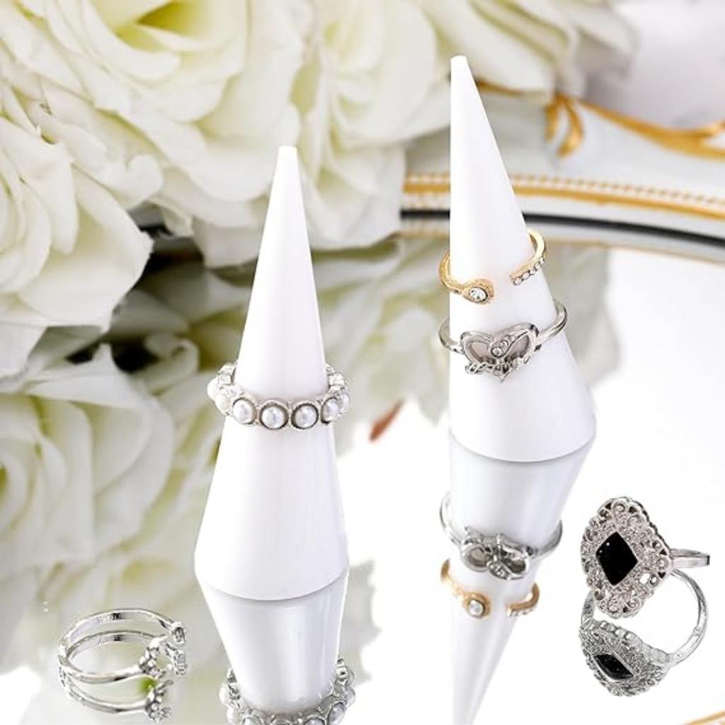6PCS Single Finger Rings Showcase Stand Acrylic Crystal Ring Holder Acrylic Ring Display Jewelry Holder Wedding Display Cone Support for Jewelry