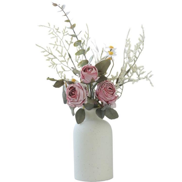 Artificial Rose & Daisy Bouquet - Dried Floral Arrangement for Living Room, Dining Table, or Coffee Table Decor.