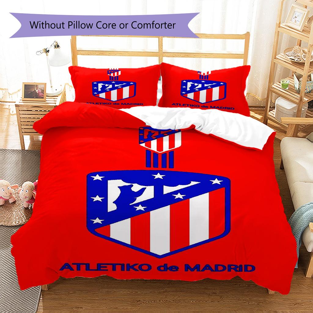 Atletico Madrid Logo Pattern Bedding Set Quilt Cover Pillowcase Home Decor Gift (1 * duvet cover + 2 * pillowcase, without core)