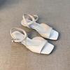 Fashion French Retro One-word Buckle Sandals Women's Summer 2025 New Versatile Low-heeled Beautiful Roman Shoes Without Tiredness
