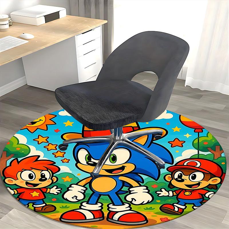 1 шт. Круглый ковер с дизайном Соника Ежика из аниме - Коврик под офисное кресло, Нескользящий ковер для домашнего декора, Гостиной, Спальни, Игровой комнаты